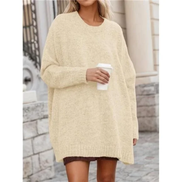 Womens Oversized Tunic Sweaters Beige